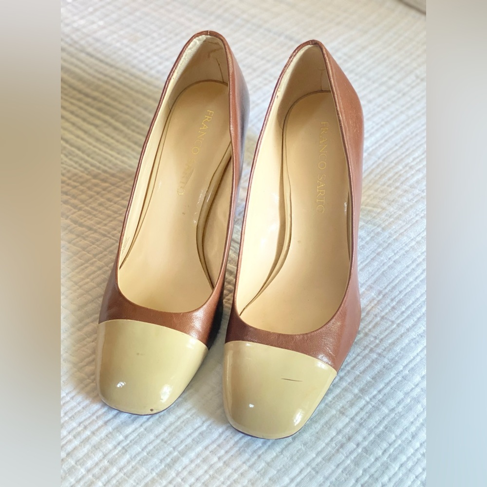 Franco Sarto Two-Tone Tan and Cream Heels